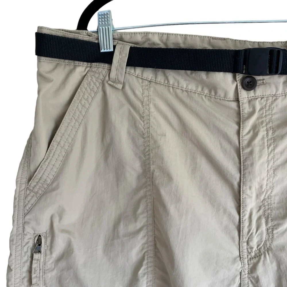 Chaps Flat Front Nylon Safari Shorts Zip Cargo Pockets Built-in Belt Tan Sz 42